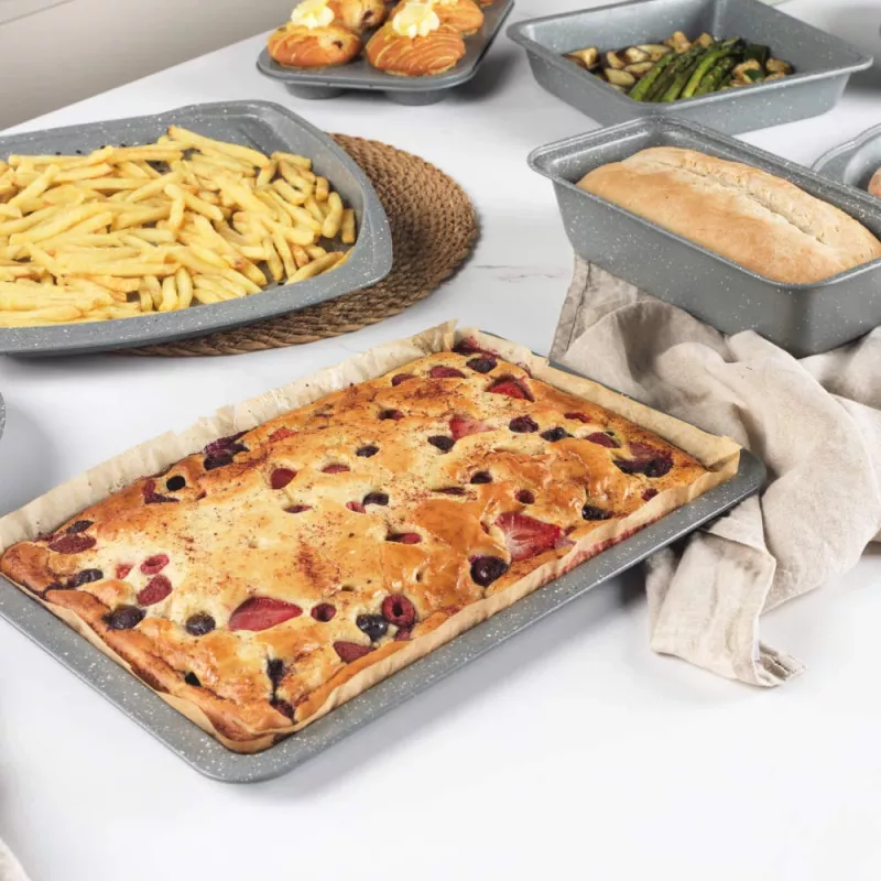 Salter Marblestone 37cm Baking Tray - Non-Stick Carbon Steel, Grey Marblestone Effect
