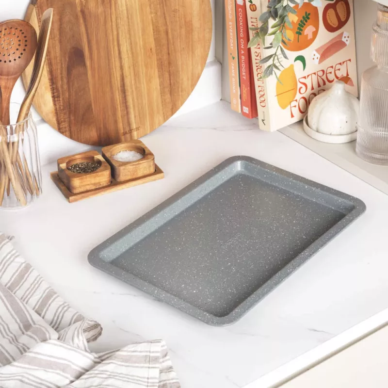 Salter Marblestone 37cm Baking Tray - Non-Stick Carbon Steel, Grey Marblestone Effect