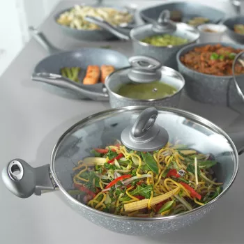 Salter Marblestone Wok 28cm Grey - Forged Aluminium Non-Stick Induction Compatible