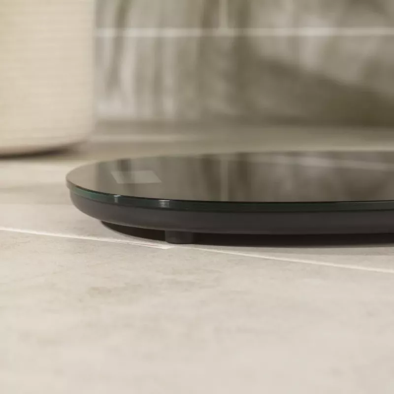 Salter SA00709BFEU12 Round Electronic Bathroom Scale, Black, 180 kg Capacity, Toughened Glass