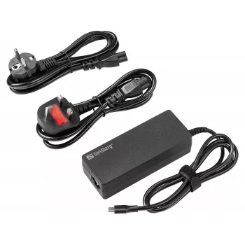 SANDBERG USB-C AC Charger PD100W EU+UK - 100W USB-C Power Delivery Wall Charger, Interchangeable EU/UK Plugs, Black