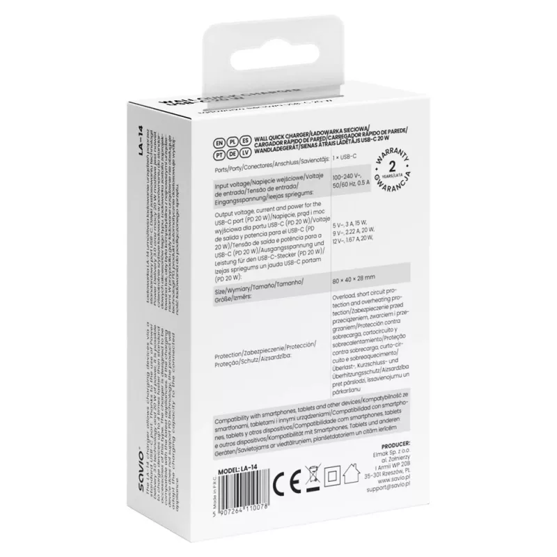 SAVIO LA-14 20W Wall Charger with Power Delivery 3.0