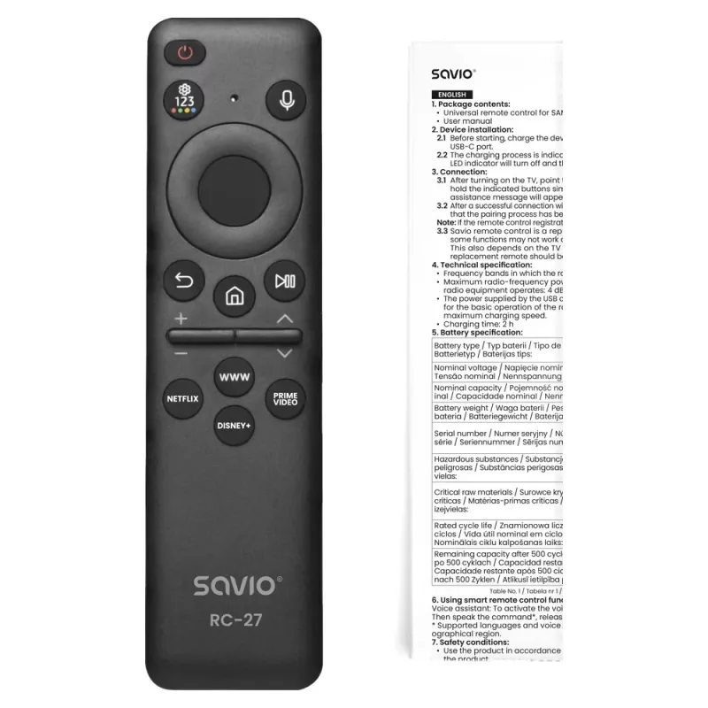 SAVIO RC-27 Universal Replacement Remote Control for Samsung Smart TV – Black