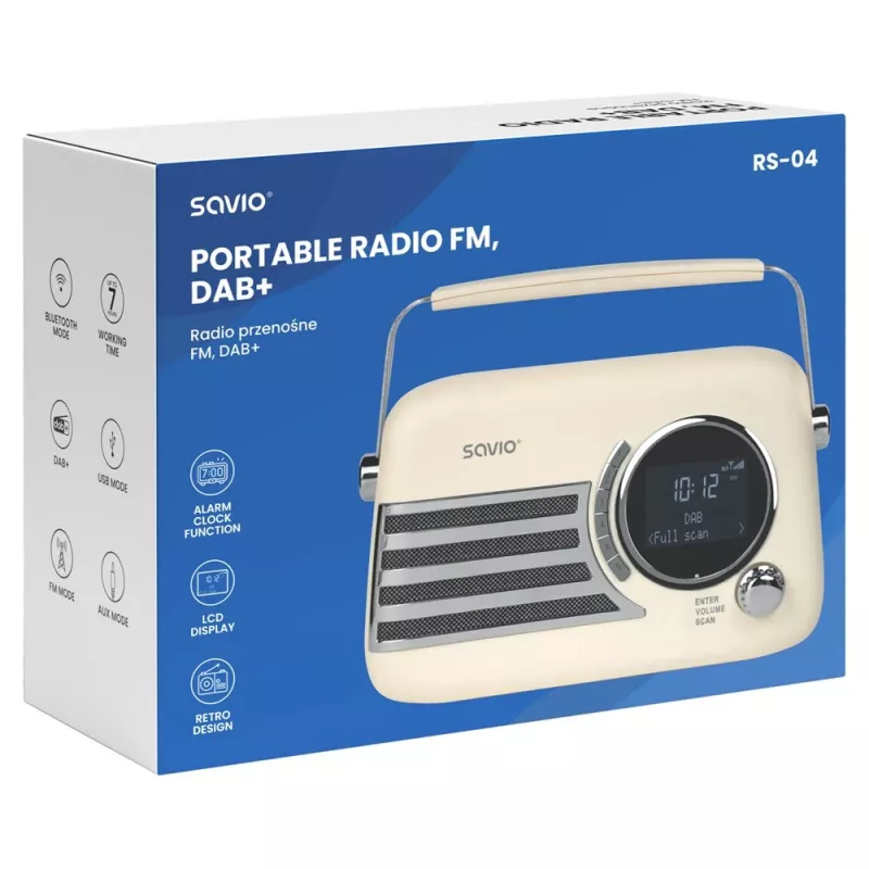 SAVIO RS-04 Portable DAB+ FM Radio with Rechargeable Battery, LCD Display, Dual Alarm, Black