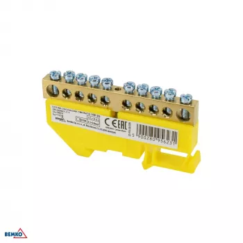 SCHELINGER Terminal Strip for 8x12 mm Busbar, 10-Way, Yellow
