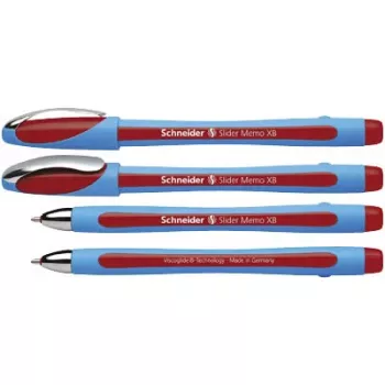 Schneider Slider Memo XB Ballpoint Pen, Red/Blue, Extra Broad 1.4 mm, Rubberized Grip, Stainless Steel Nib, Pack of 10 150202