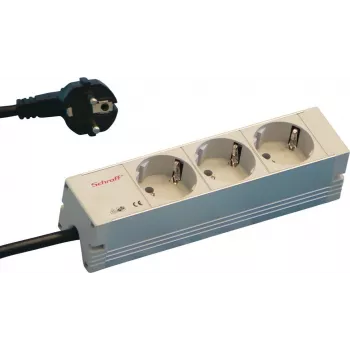 SCHROFF STDL Schuko Power Strip, 3 Outlets, 184 mm, Aluminum, Silver/Black 60110200