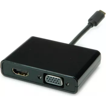 SECOMP STANDARD USB-C to HDMI + VGA Display Adapter, 4K HDMI, 1080p VGA, Black, 0.1m S3250