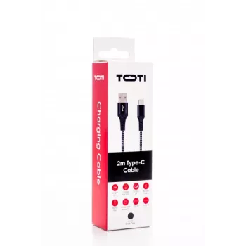 SEEK TOTI USB-A to USB-C 2m Braided Cable 2A, Black/Space Grey