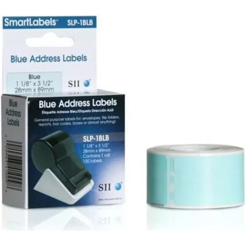 Seiko SLP-1BLB Blue Address Labels 28x89mm (130 Labels/Roll)
