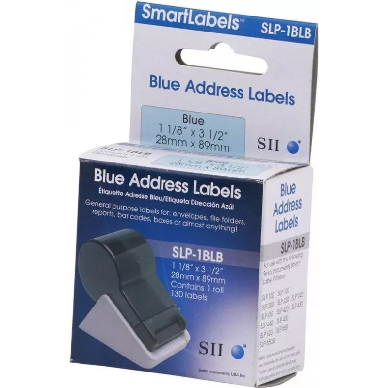 Seiko SLP-1BLB Blue Address Labels 28x89mm (130 Labels/Roll)
