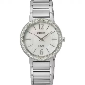 SEIKO SUP467P1 Women's Solar Quartz Watch 30.5mm Stainless Steel Silver Mother of Pearl Diamond