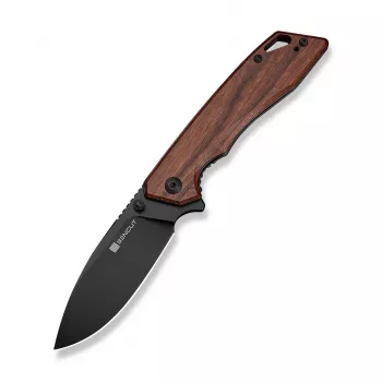 SENCUT Stratex Guibourtia Folding Knife with Drop Point Blade, Liner Lock, Flipper/Thumb Stud Opening, 9Cr18MoV Steel, Satin Finish, 3.46 inch Blade, 4.41 inch Closed, Pocket Clip