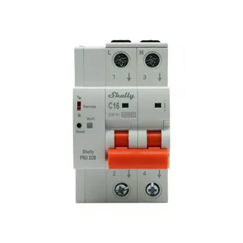 Shelly Pro 2CB C16 Smart Miniature Circuit Breaker, 2-Pole, 16A, C-Curve, 6kA, Wi-Fi/LAN/Bluetooth, Energy Monitoring, DIN Rail