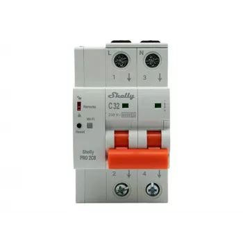Shelly Pro 2CB C32 Smart Miniature Circuit Breaker, 2-Pole, 32A, Wi-Fi, LAN, Bluetooth