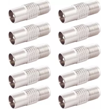 SHIVERPEAKS BS85322-SET10 IEC Male to F Female Coaxial Adapter, 10-Pack, Silver