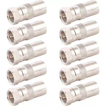 SHIVERPEAKS IEC Female to F-Type Male Coaxial Adapter, 10-Pack, 75 Ohm, Silver BS85321-SET10
