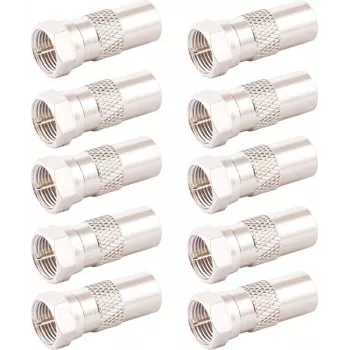 SHIVERPEAKS IEC Male to F Female Adapter Set of 10, 75 Ohm, Nickel-Plated BS85323-SET10
