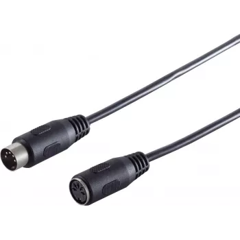 SHIVERPEAKS Premium Audio Cable, 5-Pin DIN Male to 5-Pin DIN Female, 2.5 m, Gold-Plated Contacts, Double Shielded, Black