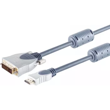 SHIVERPEAKS S/CONN HDMI to DVI-D Cable 2m, Gold-Plated Contacts, Chrome Metal Connectors, Dual Ferrite Cores, HDMI 1.3b, Full HD 1080p 77482-MHQ