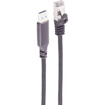 SHIVERPEAKS USB-A to RJ45 Gigabit Ethernet Adapter Cable, 5 m, Aluminum Housing, Black BS14-52055