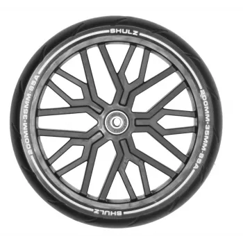 SHULZ Scooter Wheel 200mm - Black Tire with White Core, ABEC-9, 608ZZ Bearings, Aluminum Alloy Hub, PU Tire, 82A Hardness, Spoked Design, 8mm Axle, 100kg Load Capacity