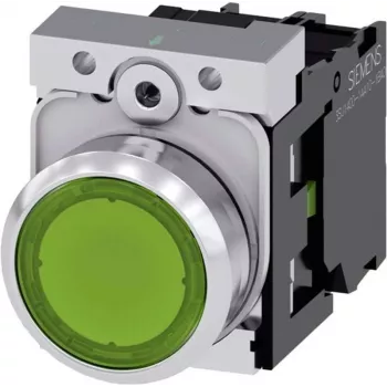 Siemens SIRIUS ACT 3SU1152-0AB40-1BA0 Pushbutton, Flat Actuator, Green, Metal High-Gloss Front Ring, 22mm, 1NO, Screw Terminal, IP66/67/69K