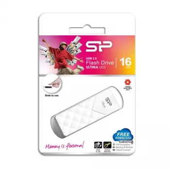 Silicon Power 16GB USB 2.0 Flash Drive, Retractable Capless Design, White