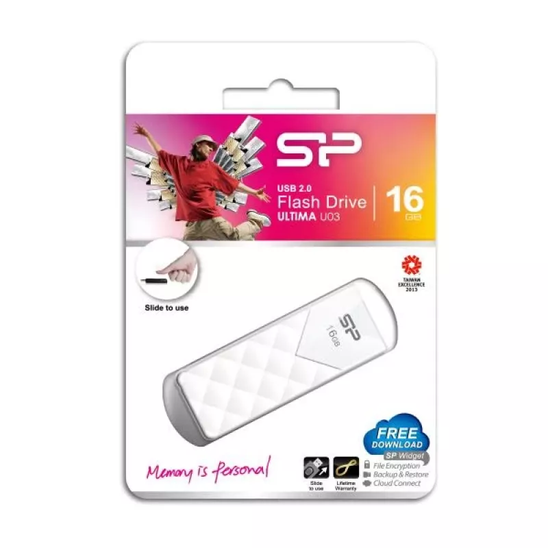 Silicon Power 16GB USB 2.0 Flash Drive, Retractable Capless Design, White