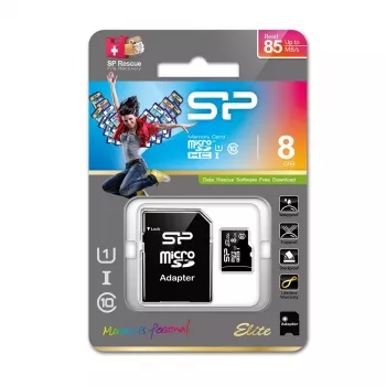 Silicon Power Elite 8GB microSDHC UHS-I U1 V10 Memory Card with SD Adapter