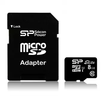 Silicon Power Elite 8GB microSDHC UHS-I U1 V10 Memory Card with SD Adapter