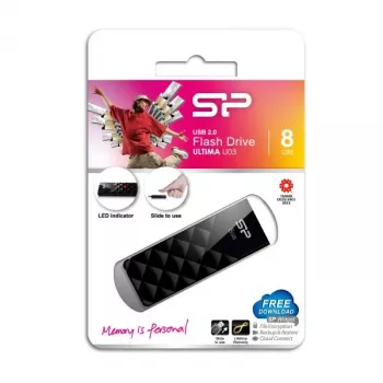 Silicon Power SP008GBUF2U03V1K 8GB USB 3.2 Gen 1 Retractable Flash Drive, Black