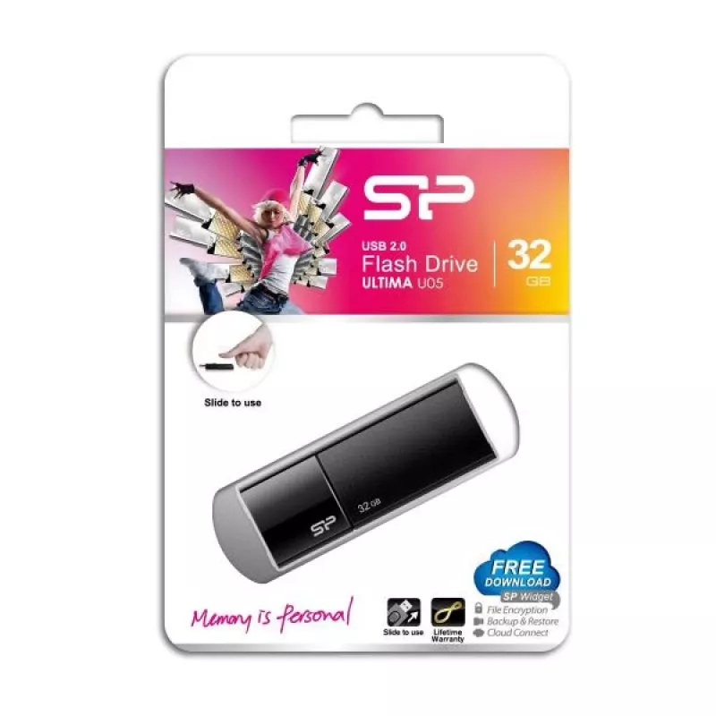 Silicon Power SP032GBUF2U05V1K 32GB USB 2.0 Flash Drive - Retractable Capless Design, Black