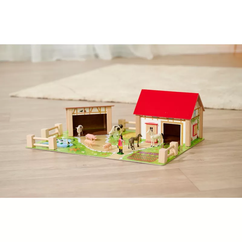 SIMBA-DICKIE Farm with Accessories – Large Farmyard Playset with Barn, Stable, Farmer, Animals & Feeding Tools for Kids Aged 3-8