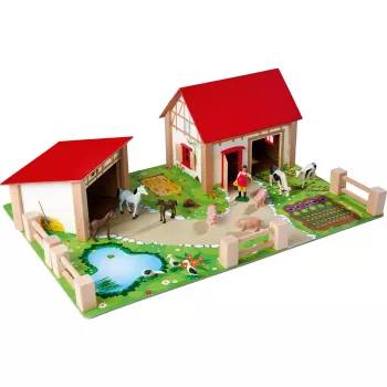 SIMBA-DICKIE Farm with Accessories – Large Farmyard Playset with Barn, Stable, Farmer, Animals & Feeding Tools for Kids Aged 3-8