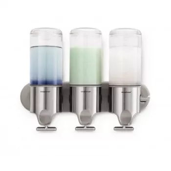Simplehuman Shower Dispenser with Wall Mount, 3 Dispensers, Brushed Stainless Steel