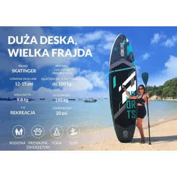 SKATINGER Grey Sports Inflatable Stand-Up Paddleboard 350x89x15 cm