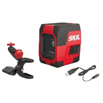 SKIL Cross Line Laser 1910AA Red Beam Self-Leveling Line Level with 2 AA Batteries, IP54