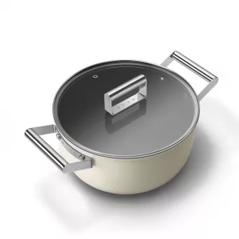 Smeg CSF2412CRM Casserole 24 cm Ceramic Non-Stick Stainless Steel Handle Matte Cream