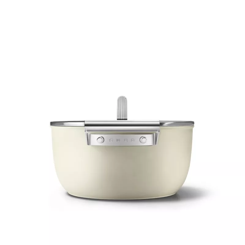Smeg CSF2412CRM Casserole 24 cm Ceramic Non-Stick Stainless Steel Handle Matte Cream