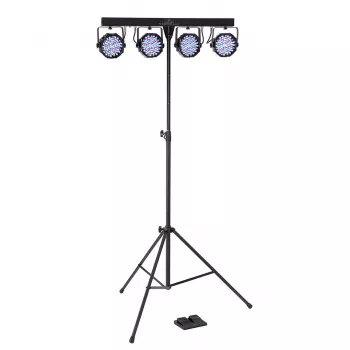 Soundsation 4LEDKIT-PARTY2 4-in-1 LED Lighting Kit with Derby, PAR, Strobe, Laser, Tripod, IR Remote & Foot Controller