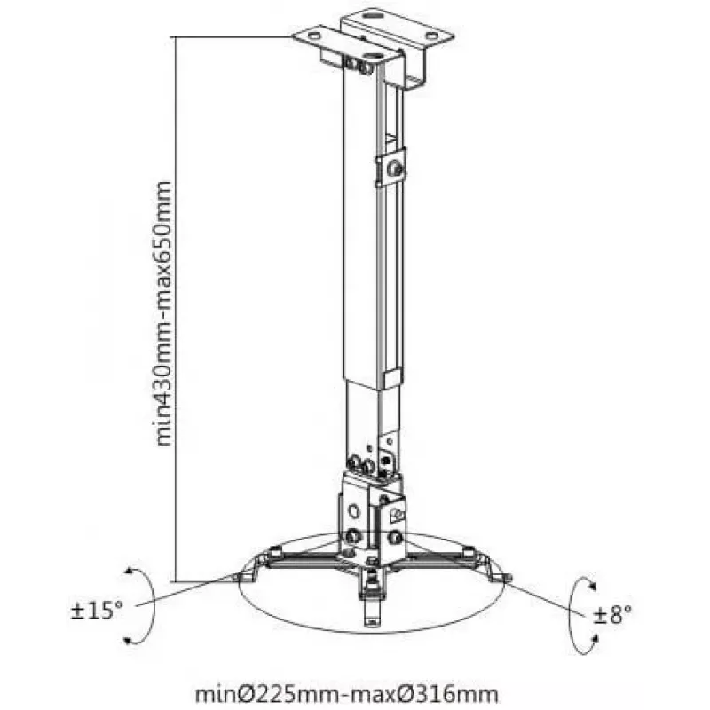 Spacetronik SPA-P01B Universal 2-in-1 Ceiling/Wall Projector Mount, 15 kg Load, Steel, Black