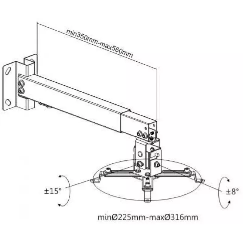 Spacetronik SPA-P01B Universal 2-in-1 Ceiling/Wall Projector Mount, 15 kg Load, Steel, Black