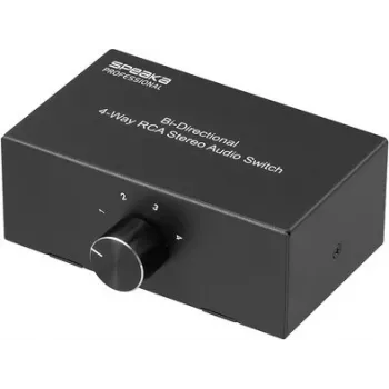 SpeaKa Professional SP-AS-500 4-Port Cinch Audio Switch Bidirectional Metal Housing