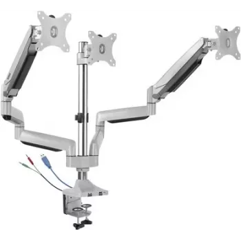 SpeaKa Professional SP-MM-940 Triple Monitor Desk Mount for 13-32 inch Screens, Gas Spring Height Adjustment, Integrated USB 3.0 & Audio Ports, Tilt/Swivel/Rotate, Black SP-10924816