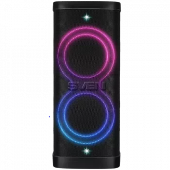 Speaker Party Box SVEN PS-1250, Black (300W, TWS, IPx4, Bluetooth, FM, USB, microSD, LED Display, 13500mAh)
