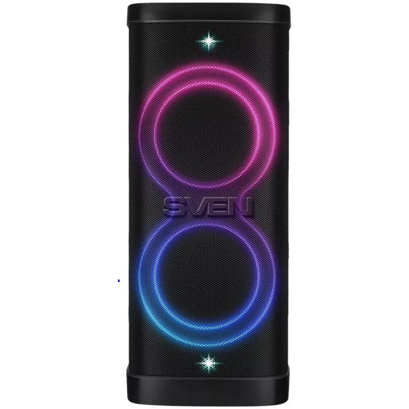Speaker Party Box SVEN PS-1250, Black (300W, TWS, IPx4, Bluetooth, FM, USB, microSD, LED Display, 13500mAh)