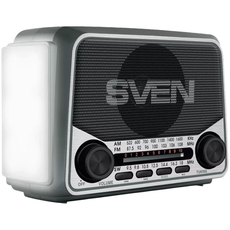 Speaker SVEN SRP-150, Gray (3W, Bluetooth, FM/AM/SW, USB, microSD, Flashlight, Battery)