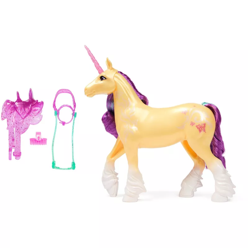 SPINMASTER Unicorn Academy - Einhorn Leaf (28 cm, with Real Mane and Tail, Removable Bridle, Saddle and Brush)