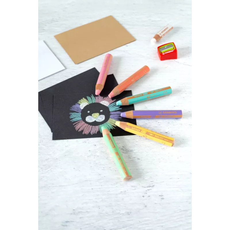 STABILO woody 3 in 1 Multitalentstift Pastel Colored Pencil Set - 6 Pack, Round, FSC Certified, Water Soluble